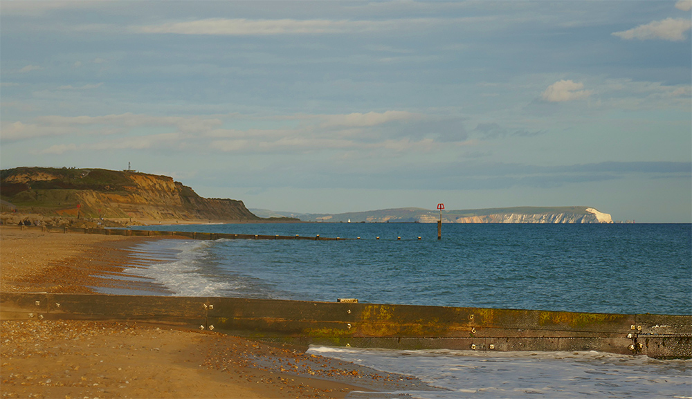 Beach at Hengistbury Head with the Isle of Wight in the distance